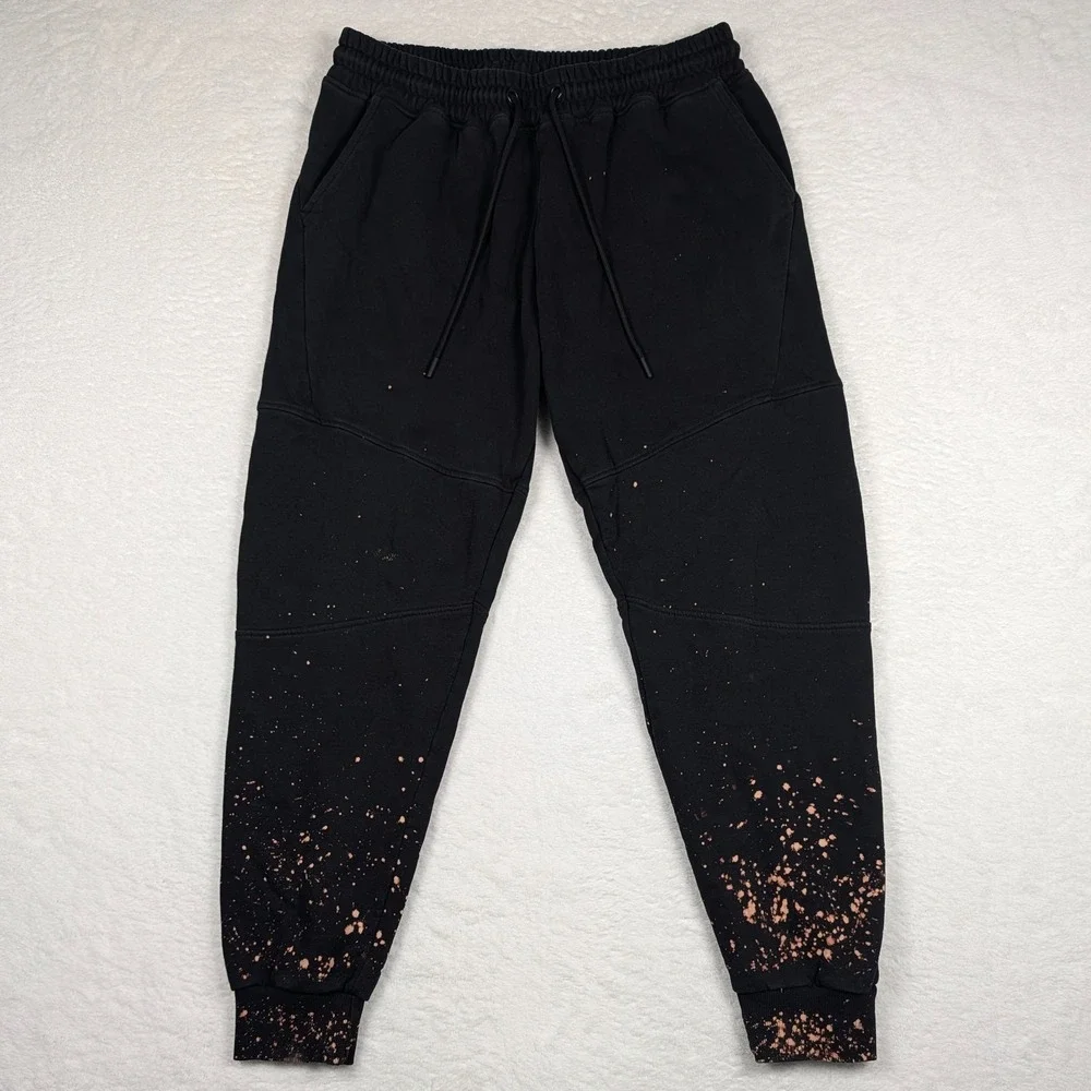 American Tall Sweatpants Mens Large Tall Black Fleece Joggers Paint Splatter